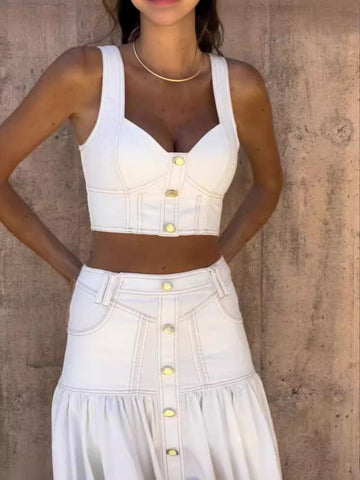 Summer Australian Holiday Cowboy Sling + Milky Bagfish Tail Half-Socked Skirt Set